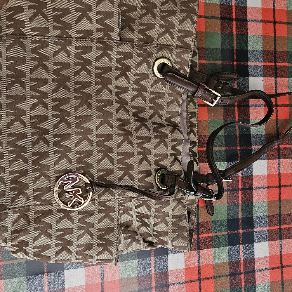 Michael Kors Tan and Brown Monogram Bag